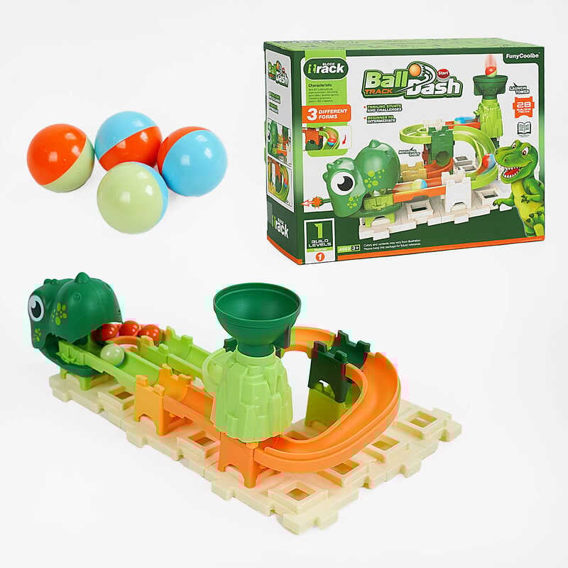 Конструктор U 9634 (48/2) 28 деталей, запускач динозавр, кульки, 3 варіанти складання, в коробці