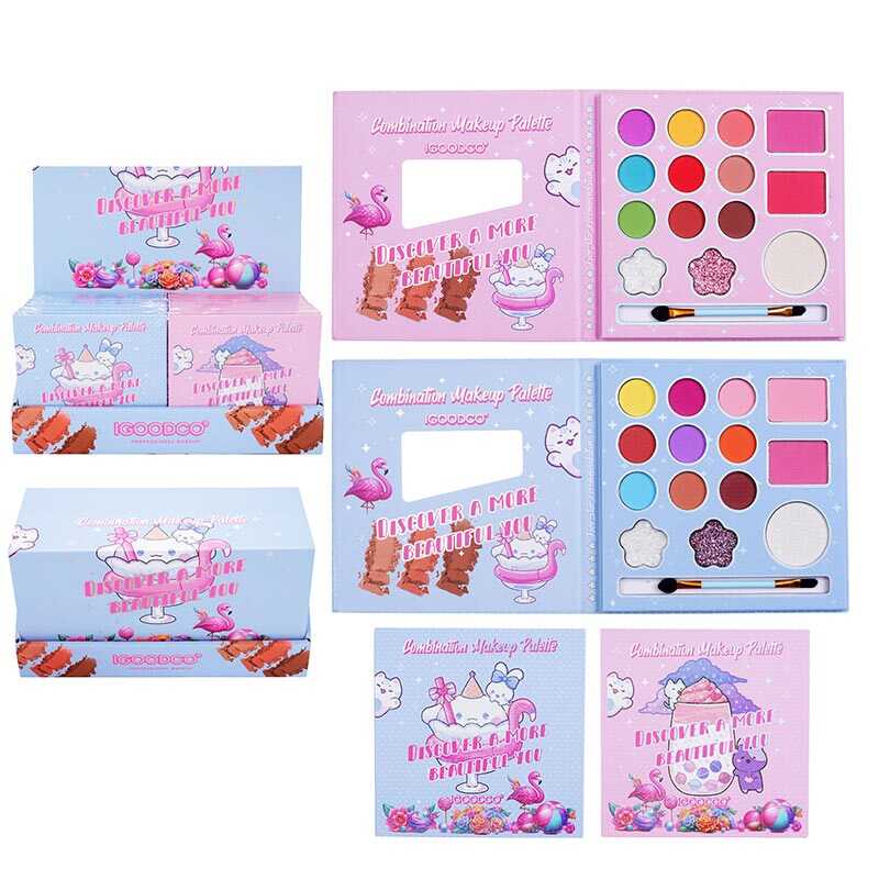 Косметика IG 3143 (8) ЦІНА ЗА 24 ШТУКИ В БЛОЦІ, тіні, рум“яна, хайлайтер, аплікатор, в коробці