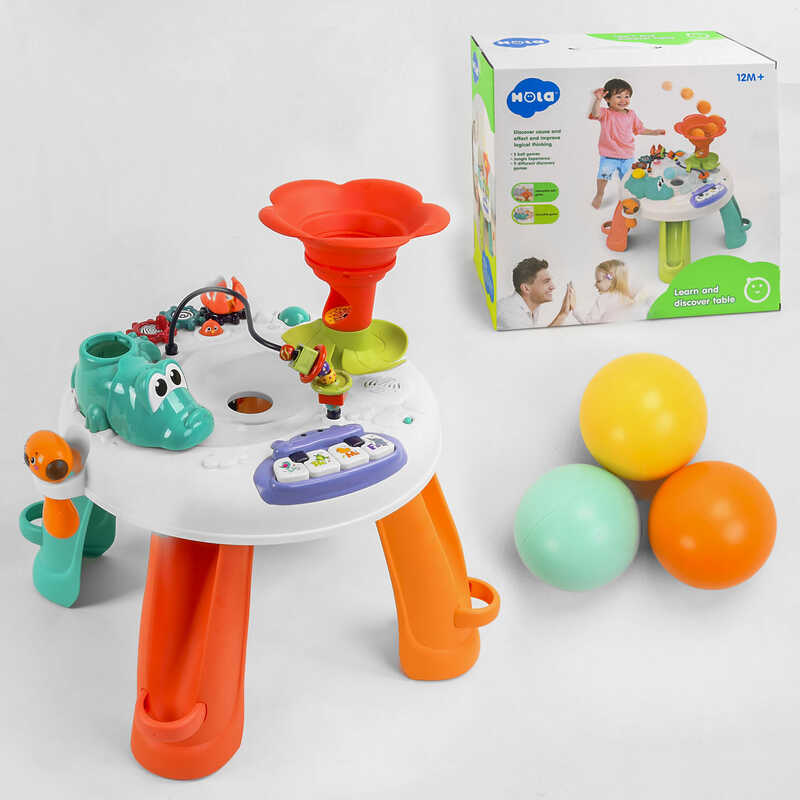 Ігровий музичний столик Е 8999 (3) “Hola“ світло, звук, мелодії, 3 м“ячики, в коробці