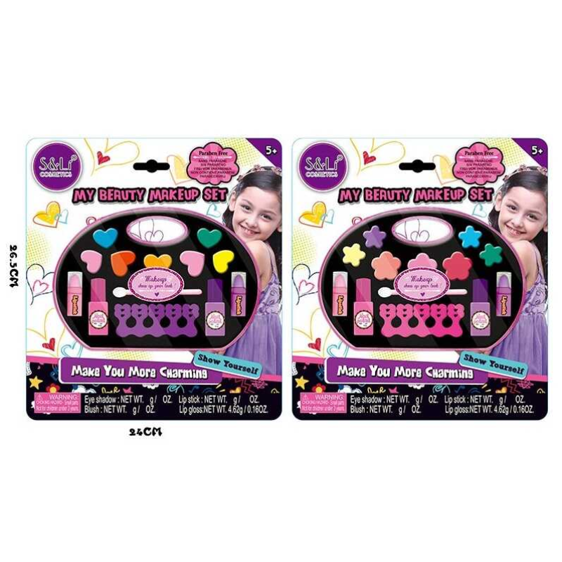 Косметика S 21665 J / 1-2 (96/2) 2 види, тіні, помади, блиск для губ, лак, аплікатори, на листі