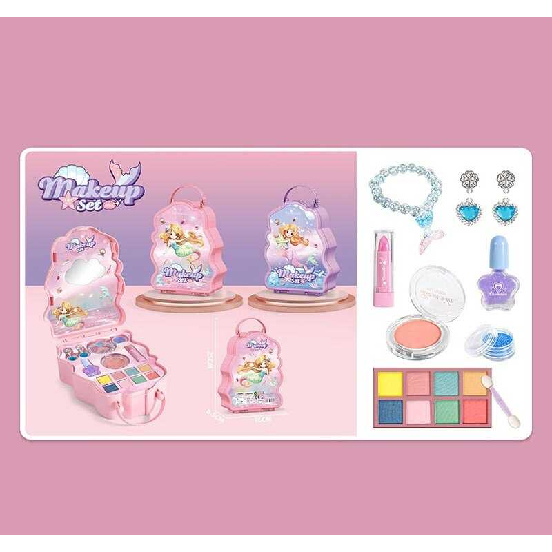 Косметика АА - 2812 (140) 2 види, помада, рум’яна, лак, блискітки, тіні для повік, сережки, браслет, в коробці