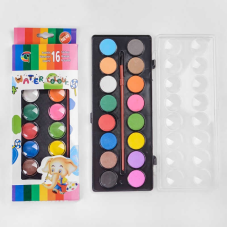 Фарби акварельні для малювання С 37142 (144) палітра 16 кольорів, пензлик в наборі