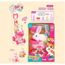 Кролик MC 1083 (18) інтерактивна іграшка, візочок, кролик рухається, звук, пискавка, аксесуари, в коробці