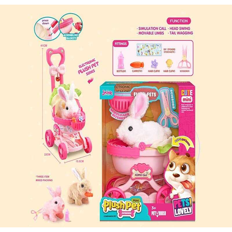 Кролик MC 1083 (18) інтерактивна іграшка, візочок, кролик рухається, звук, пискавка, аксесуари, в коробці