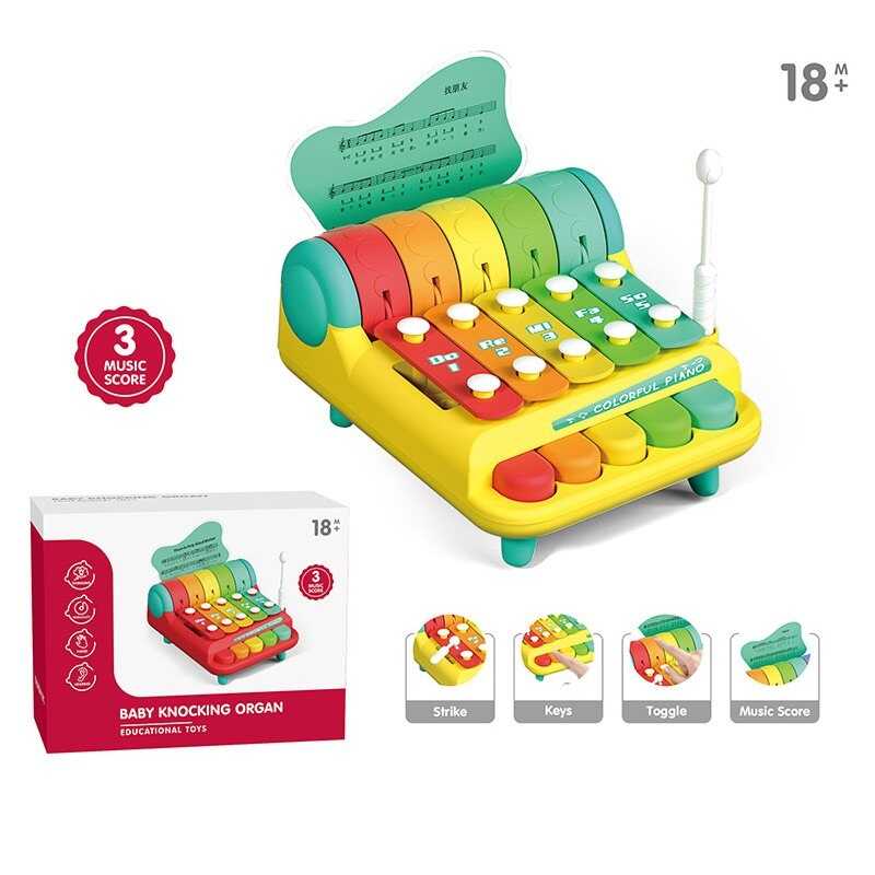 Ксилофон YL 1022-35 ШТРИХ=90154 (36) 5 металевих пластин, 3 способи гри: стукання, натискання кнопок, обертання кілець, 3 листи з нотами, в коробці