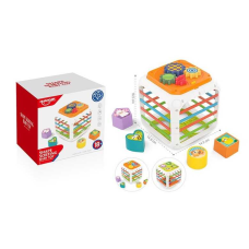 Куб логічний HE 0555 (48) рахівниця, геометричний сортер, пискавка, рухливі шестерні, еластичні шнурочки, в коробці