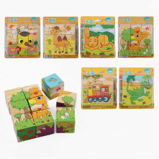 Кубики C 73210 (160) 9 кубиків, дерев“яні, на листі, ВИДАЄТЬСЯ ТІЛЬКИ МІКС ВИДІВ