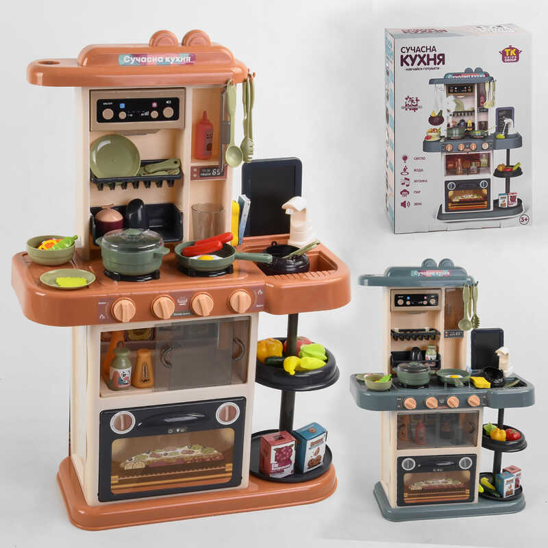 Кухня 65683 / 65583 (6) “TK Group“, ВИДАЄТЬСЯ ТІЛЬКИ МІКС ВИДІВ, 2 кольори, на батарейках, підсвічування, звук, мелодії, пар, тече вода, продукти, в коробці