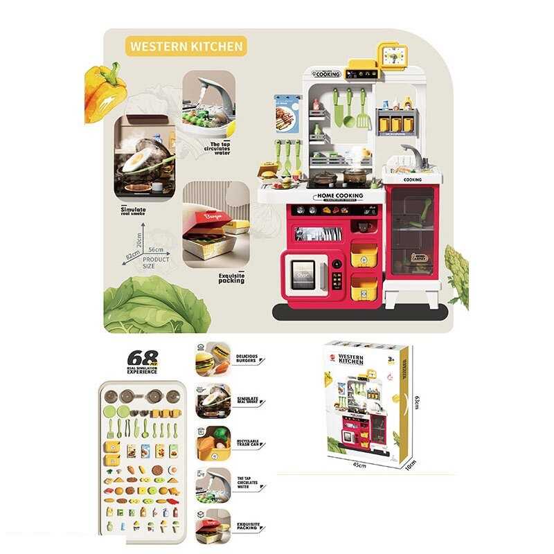 Кухня 928 B (8) 68 елементів, звук смаження та варіння, помповий механізм подачі води, парогенерація, посуд, їжа, аксесуари, підсвічування, в коробці