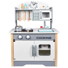 Кухня C 69822 (2) дерев“яна, 59.5х26.5х79 см, імітація електроплити, мікрохвильова піч, мийка, сковорідка, каструля, тарілка, кухонне приладдя, в коробці