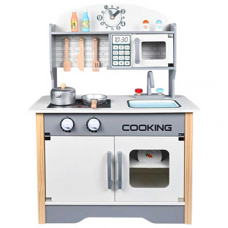 Кухня C 69822 (2) дерев“яна, 59.5х26.5х79 см, імітація електроплити, мікрохвильова піч, мийка, сковорідка, каструля, тарілка, кухонне приладдя, в коробці