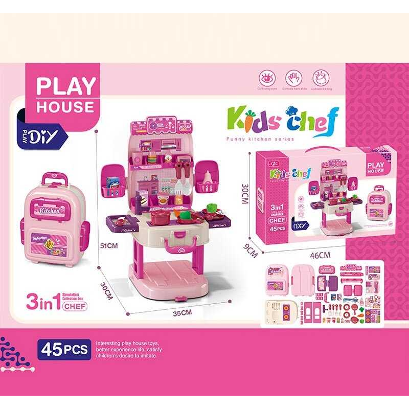 Кухня T 2157 D (24/2) 45 предметів, каструлі, сковорідки, продукти, столові прибори, кухонні аксесуари, в коробці Кухня T 2157 D (24/2) 45 предметів, каструлі, сковорідки, продукти, столові прибори, кухонні аксесуари, в коробці