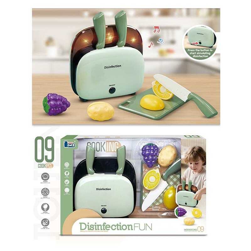 Кухонний набір C 22 (48) підсвічування, звукові ефекти, дезінфектор, 3 ножі, дошка для нарізання, продукти на липучках, в коробці