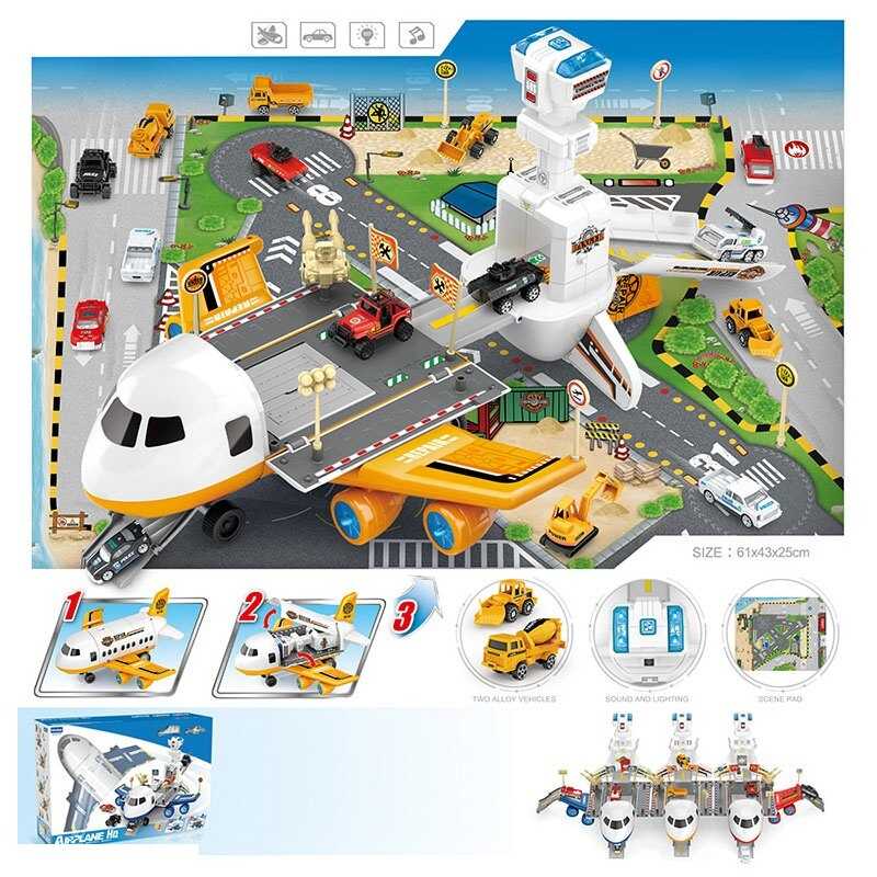 Літак E 7002 Штрих-00025 (8) ЖОВТИЙ, парковка, звук, підсвічування, 2 машинки, аксесуари, в коробці