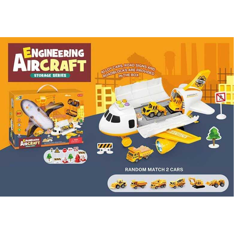 Літак HS 8009 A (16) звук, світло, інерція, рухлива платформа, 2 машинки, у коробці