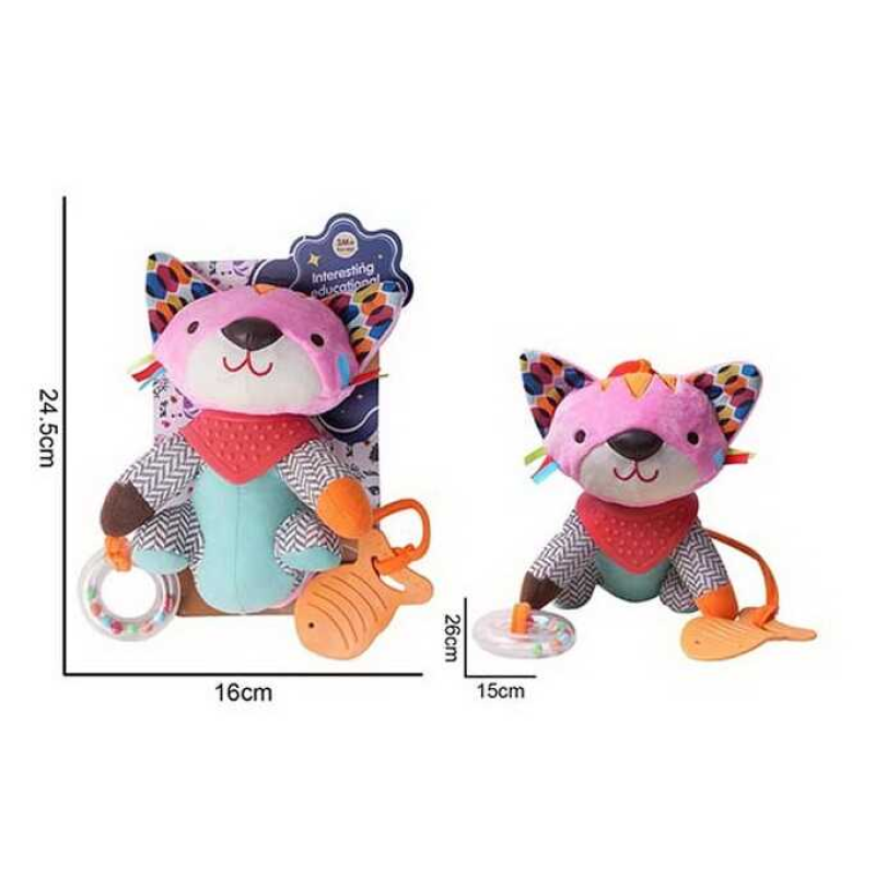 Брязкальце 688 M84 (96) “Котик“, текстильне, кульки, 2 прорізувачі, шумливі вушка, кільце для підвішування, в пакеті