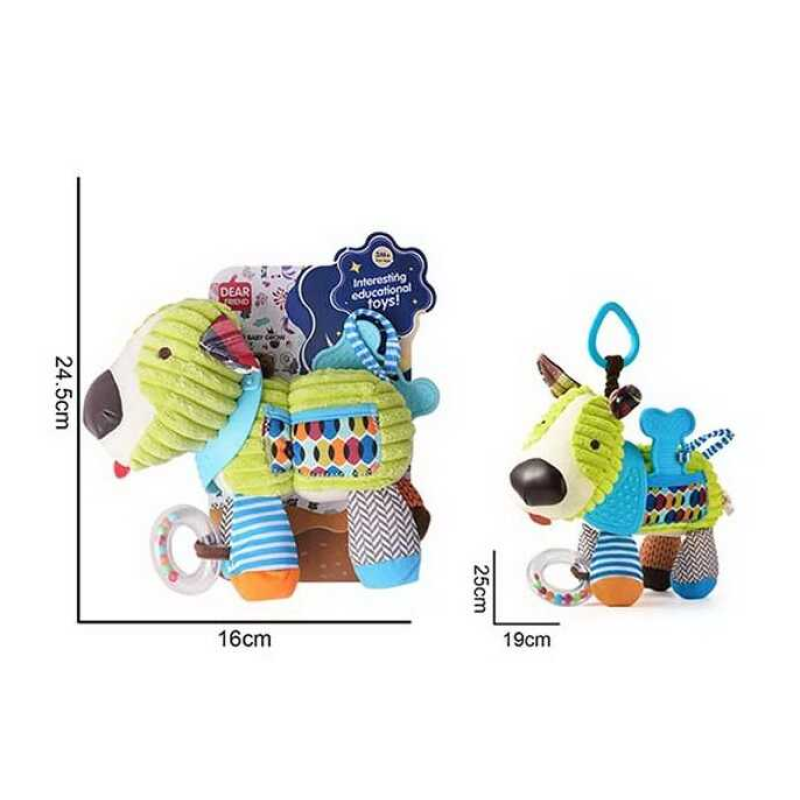 Брязкальце 688 M85 (96) “Песик“, текстильне, кульки, 2 прорізувачі, шумливі ніжки, кільце для підвішування, в пакеті