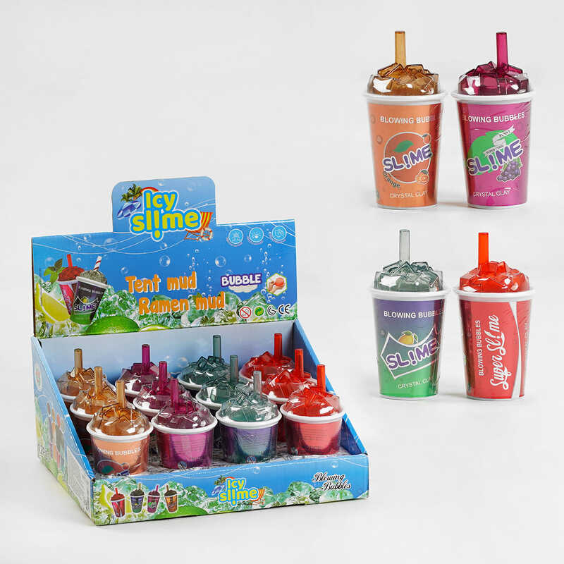 Лизун M 47704 (12) ЦІНА ЗА 12 ШТУК В БЛОЦІ, “Склянка з напоєм“, з блискітками