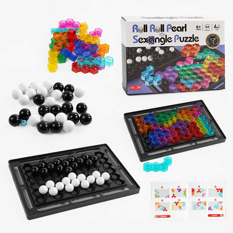 Логічна гра 929-35 (48) 3в1, двостороннє поле, 16 кольорових елементів, 14 кульок, інструкція із завданнями, в коробці