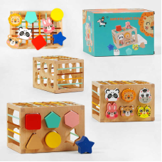 Логічна гра C 60392 (27) геометричний сортер, сортер тваринки, еластичні стрічки, дерев’яний куб, в коробці