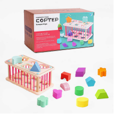 Логічна гра C 60434 (30) “WToys“, 2 геометричних сортери, стінки з резинок, 12 дерев’яних фігурок, в коробці