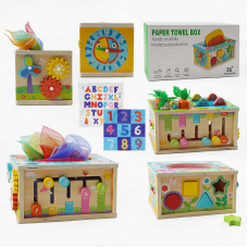 Логічна гра C 65627 (18) дерев’яна, магнітна риболовля, серветки, геометричний сортер, шестерні, годинник, в коробці