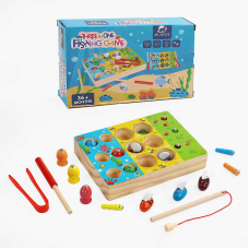 Логічна гра C 65628 (48) дерев’яна, магнітна риболовля, хробаки, бджілки, магнітна паличка, вудка, щипці, в коробці