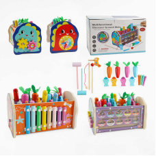 Логічна гра C 65677 (18) дерев“яна, магнітна риболовля, магнітне сортування кульок, ксилофон, стукалка,  гра “Грядка з морквинками”, рухомі шестерні, в коробці