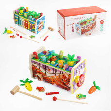 Логічна гра C 65771 (24) дерев“яна, 5 ігрових панелей, стукалка, ксилофон, рухомі шестерні, циферблат, у коробці