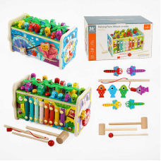 Логічна гра C 68266 (24) стукалка, магнітна риболовля, ксилофон, гра “Грядка”, рухомі шестерні, циферблат, пальчиковий лабіринт, в коробці