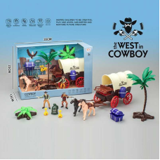 Ігровий набір 0805-5 (18) 2 герої, екіпаж, 2 коней, мішок скарбів, 2 мішечки грошей, скриня, діжка, пальма, рухомі елементи, в коробці