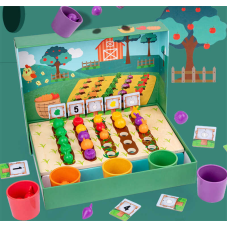 Логічна гра C 72529 (22) дерев’яна основа, 5 чаш для сортування, 25 гумових овочів, 10 двосторонніх карток із завданнями