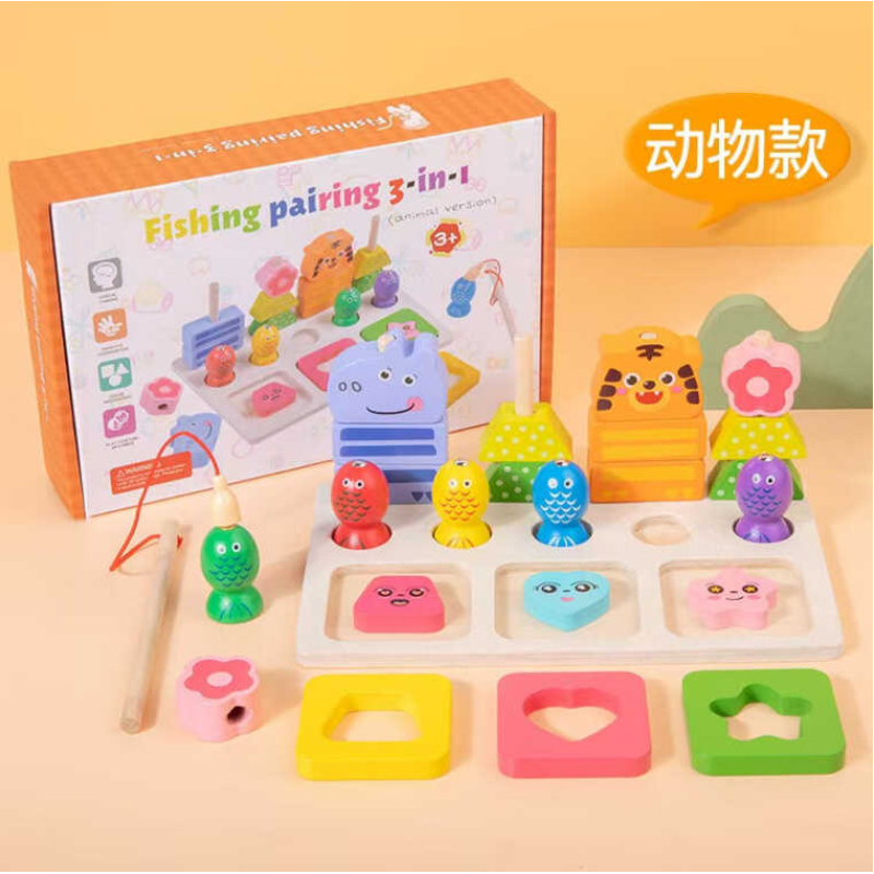 Логічна гра C 73332 (36) дерев’яна, вкладиші, пірамідки, магнітна риболовля, в коробці