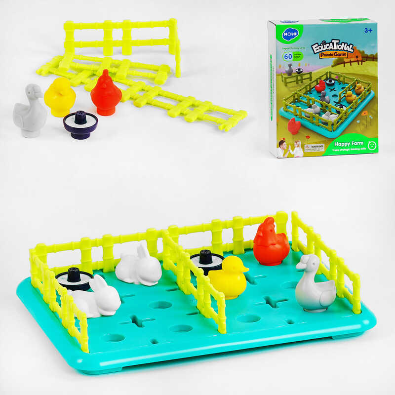 Логічна гра E 7977 (24) “Hola“, “Свійські тварини“, 8 тваринок, поле, будування загонів, в коробці
