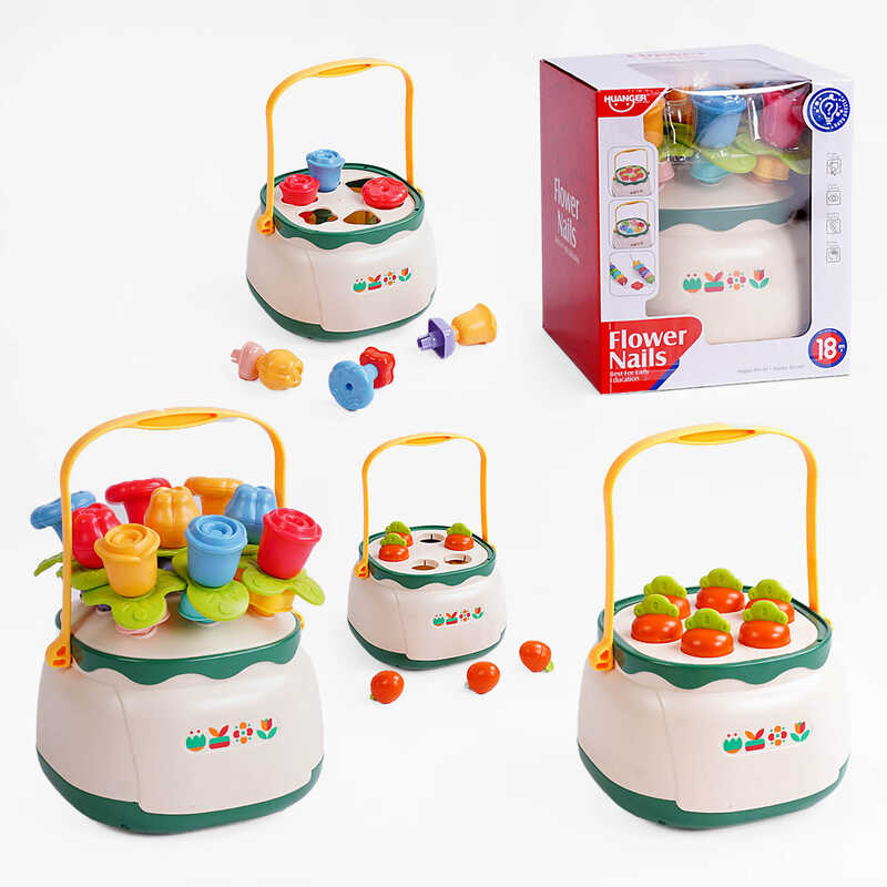 Логічна гра HE 8033 (12) 3в1, тематичний сортер, квітуча пірамідка, гра-шнурівка, гумові елементи, в коробці