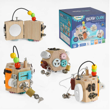 Логічна гра-бізіборд C 64873 (48) дерев’яний куб, 10 міні-ігор, в коробці