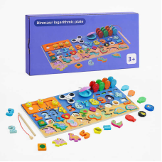 Логічна дерев’яна дошка 63983 / MBS 2304 / 6610-А1 (20) цифри, фігури, написи рос. мовою, пальчикові ігри, риболовля, динозаври, в коробці