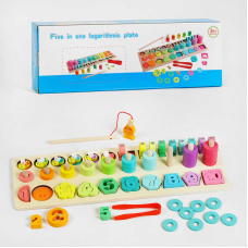 Логічна дерев’яна дошка C 60429 (28) магнітна риболовля, математичний, геометричний сортер, сортер за кольорами, пірамідки, в коробці