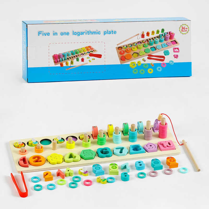Логічна дерев’яна дошка C 61714 (28) магнітна риболовля, математичний, геометричний сортер, сортер за кольорами, пірамідки, в коробці