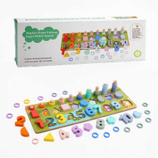 Логічна дерев’яна дошка C 65765 (36) кілочки з кільцями, сортер, цифри, геометричні фігури, в коробці