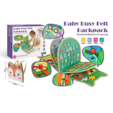 Логічна папка-рюкзак 1368 (16) фетрова, гра з липучками, англійська абетка, цифри, геометричні фігури, тварини, годинник, застібки, в коробці