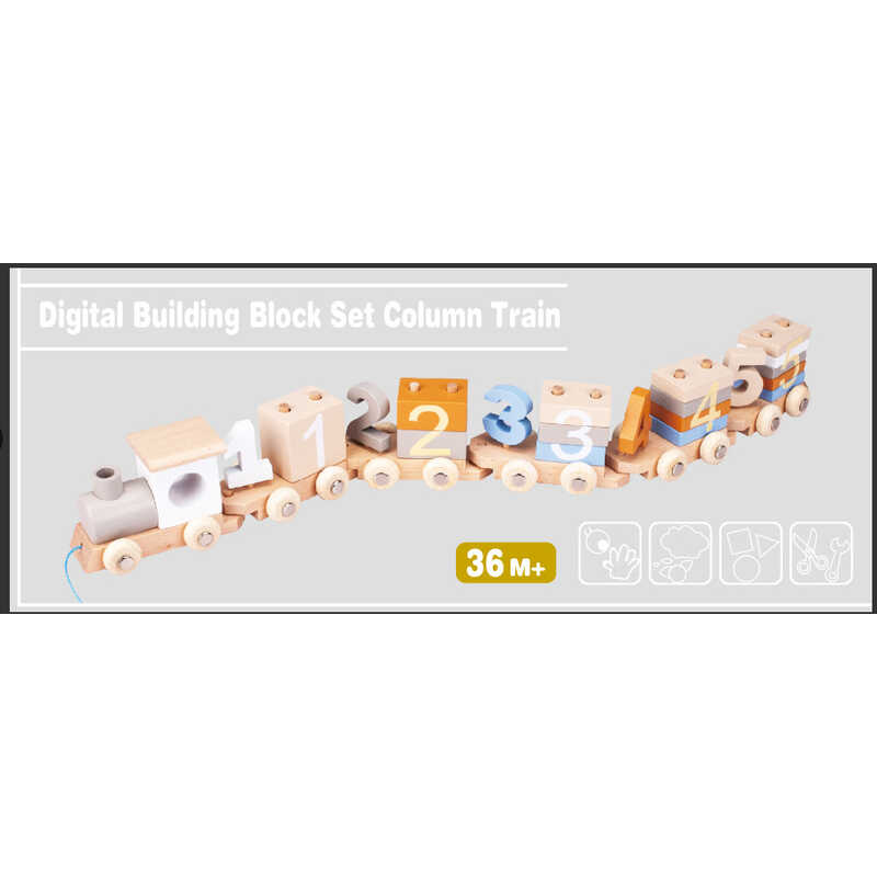 Логічний потяг C 73238 (36) 5 вагонів з кілочками, дерев’яний, сортер, цифри, в коробці