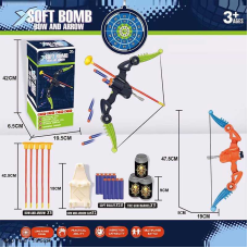 Лук 316 (48/2) стріляє стрілами з присосками та м’якими патронами, 5 стріл, 10 патронів, мішені, тримач для стріл, в коробці