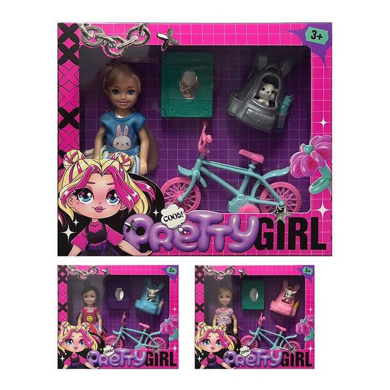 Лялька 2002 B (144/2) 3 види, 14 см, велосипед, улюбленець, в коробці, ВИДАЄТЬСЯ ТІЛЬКИ МІКС ВИДІВ