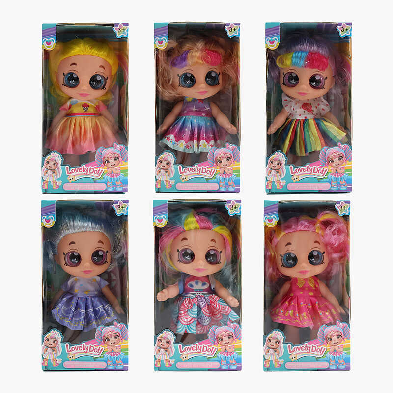 Лялька 212 A (120/2) 6 видів, висота 22см, підсвічування, весела пісенька, гумова голова і кінцівки, знімний одяг, в коробці, ВИДАЄТЬСЯ МІКС