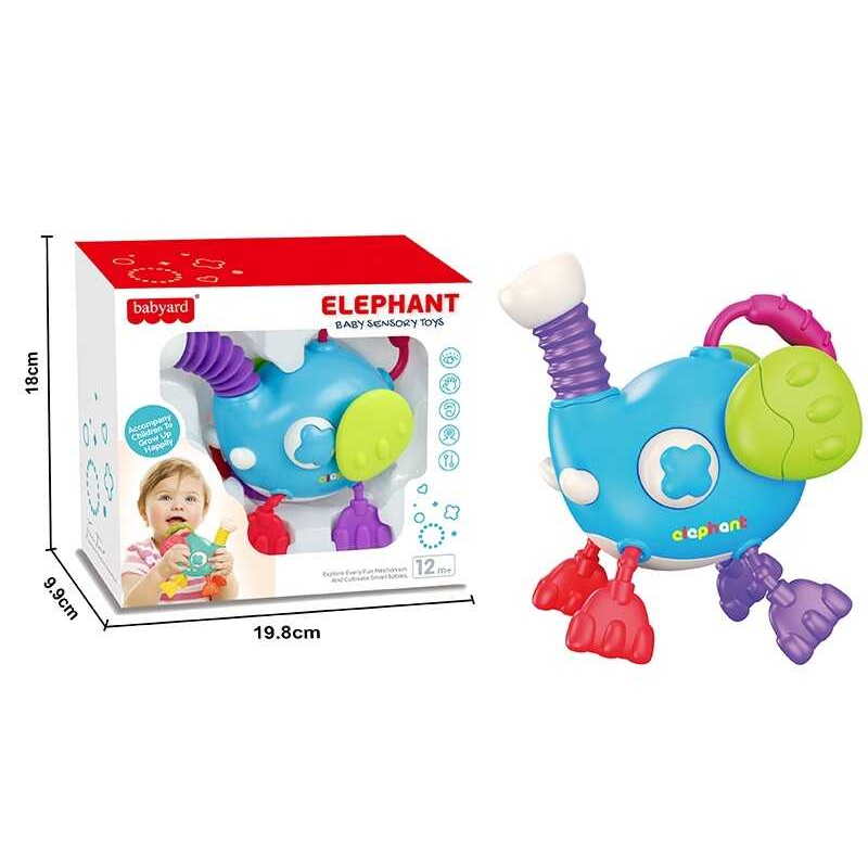 Брязкальце BY 201 (60) “Слоник“, пискавки, прорізувачі, гумові шнурочки, в коробці