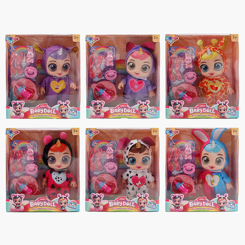 Лялька 219 A2 (42/2) 6 видів, гумова, висота 24см, говорить, сміється, плаче, знімна піжама, рухливі кінцівки, пляшечка, тарілка, 2 ложечки, пустушка, в коробці, ВИДАЄТЬСЯ МІКС