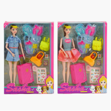 Лялька 51821 (60/2) 2 види, валіза, рюкзак, сумка з улюбленцем, паспорт, наліпки, висота 29 см, в коробці