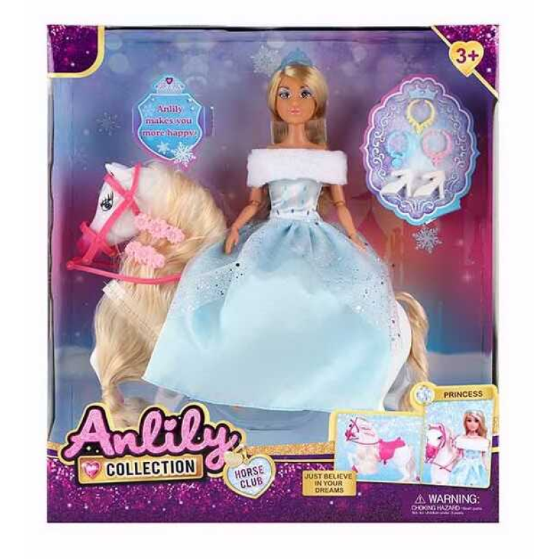 Лялька 616023 (12) висота - 31 см, гумова голова, кінь, аксесуари, в коробці