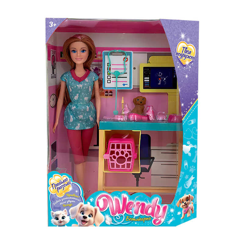 Лялька 73838 (18/2) “Wendy“, “Ветлікарка”, висота 30 см, оглядовий стіл, переноска, фігурка собачки, аксесуари, в коробці Лялька 73838 (18/2) “Wendy“, “Ветлікарка”, висота 30 см, оглядовий стіл, переноска, фігурка собачки, аксесуари, в коробці